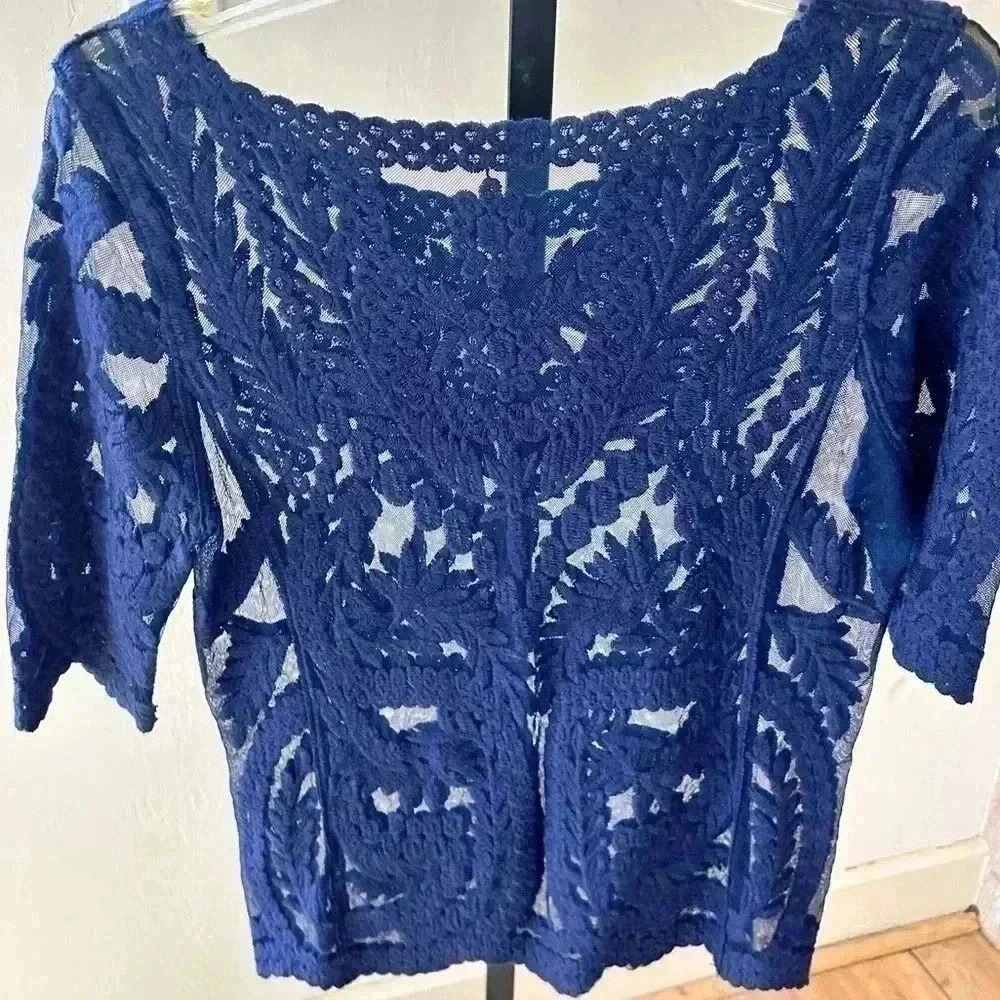 Completely embroidered Navy Blue top